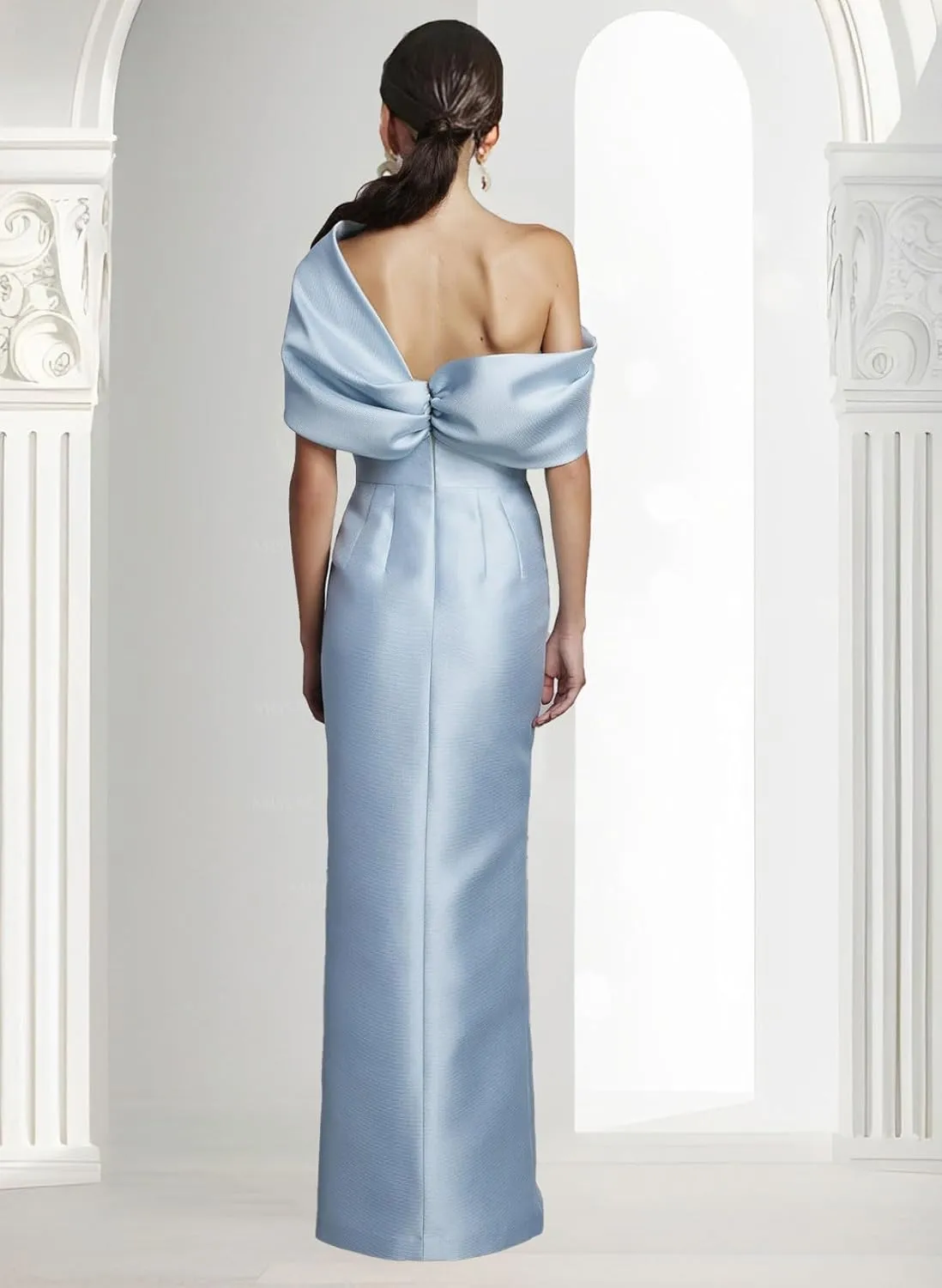 Satin Mother of The Bride Dresses for Wedding One Shoulder Long Mermaid Prom Formal Evening Gown with Bow MA06