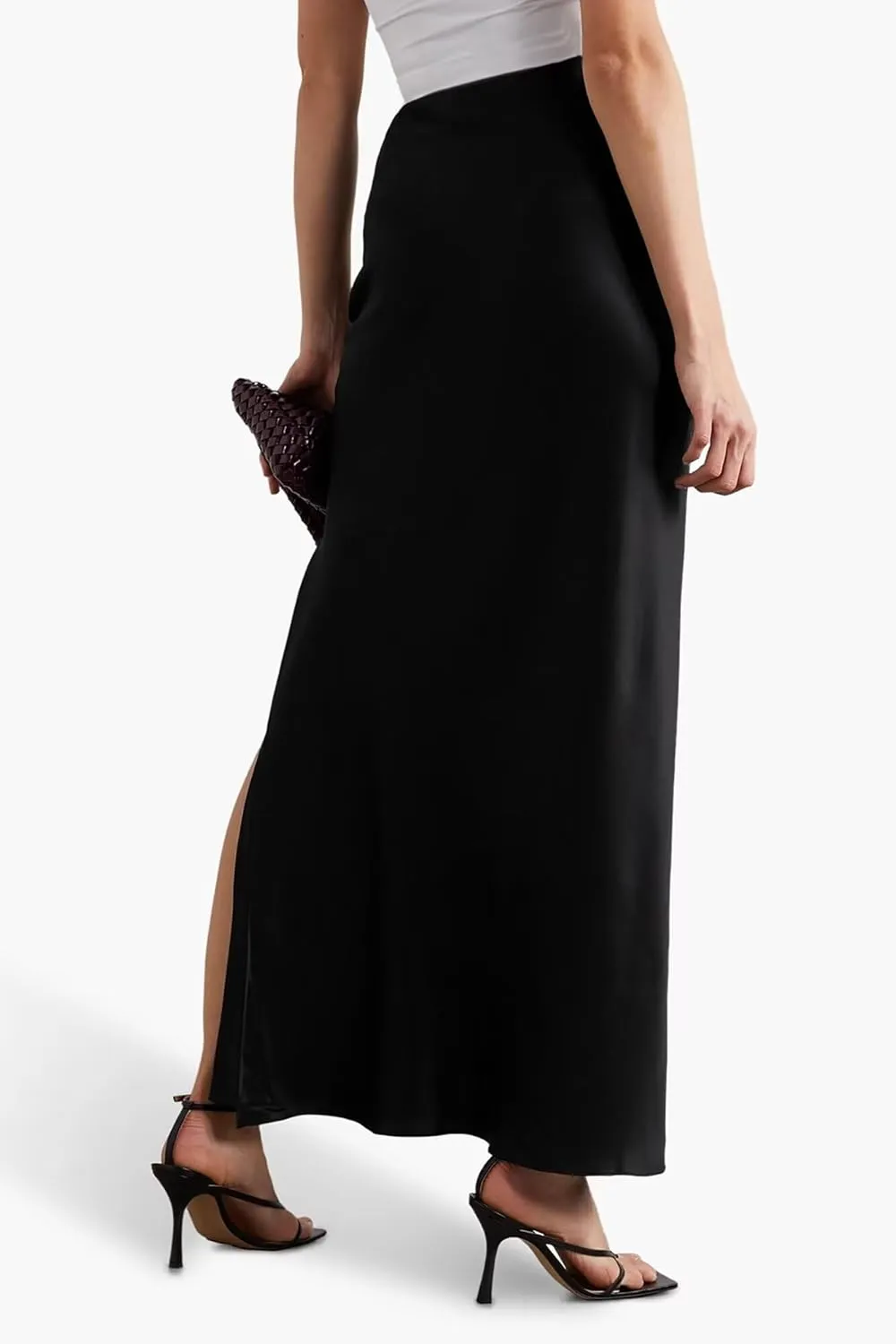 Sheface Women's Satin Silk Side Split Maxi Skirt Hidden Elasticized Waistband Flared A Line Elegant Long Skirts