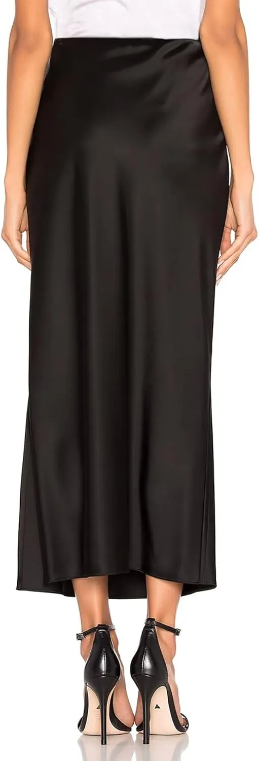 Sheface Women's Satin Silk Side Split Maxi Skirt Hidden Elasticized Waistband Flared A Line Elegant Long Skirts