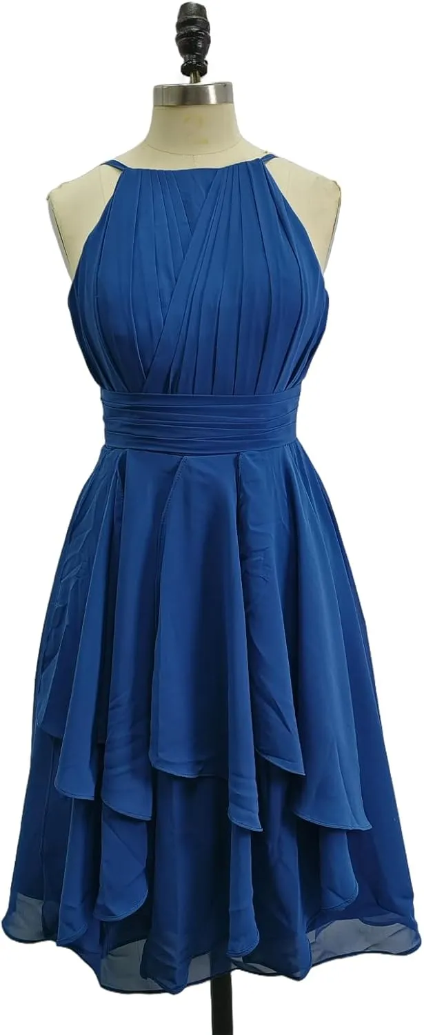 Short Halter Bridesmaid Dresses for Women Pleated Ruffle Chiffon A Line Formal Dresses Evening Gowns