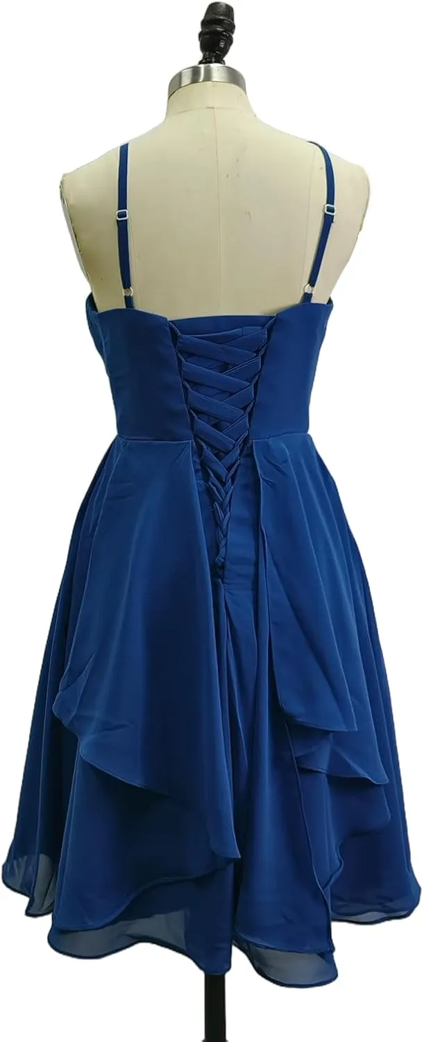 Short Halter Bridesmaid Dresses for Women Pleated Ruffle Chiffon A Line Formal Dresses Evening Gowns