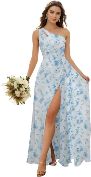 SIPUHK One Shoulder Bridesmaid Dresses for Wedding Pleated Chiffon Formal Dress with Slit Long Evening Gowns for Women 2024