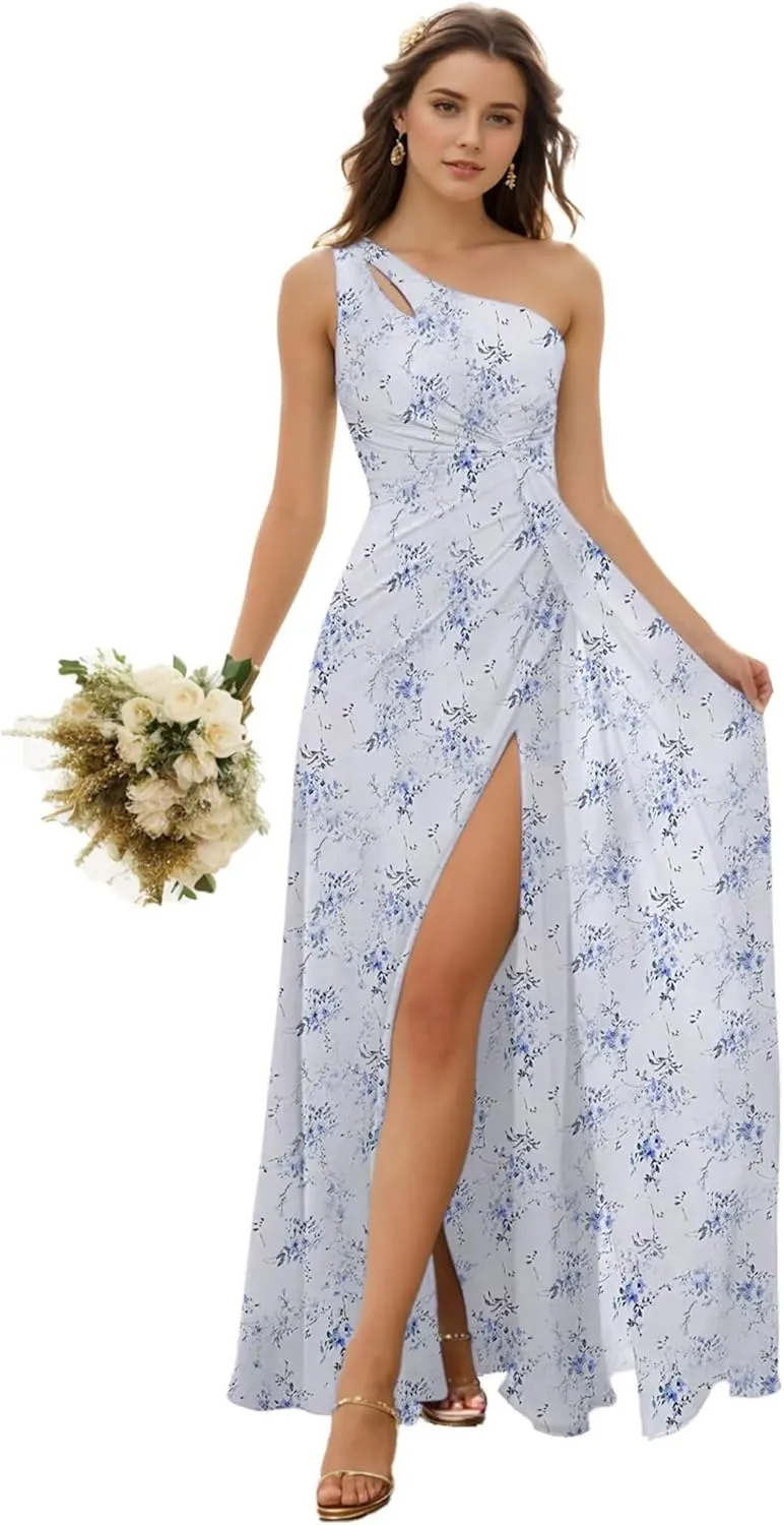 SIPUHK One Shoulder Bridesmaid Dresses for Wedding Pleated Chiffon Formal Dress with Slit Long Evening Gowns for Women 2024