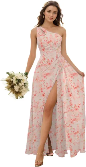 SIPUHK One Shoulder Bridesmaid Dresses for Wedding Pleated Chiffon Formal Dress with Slit Long Evening Gowns for Women 2024