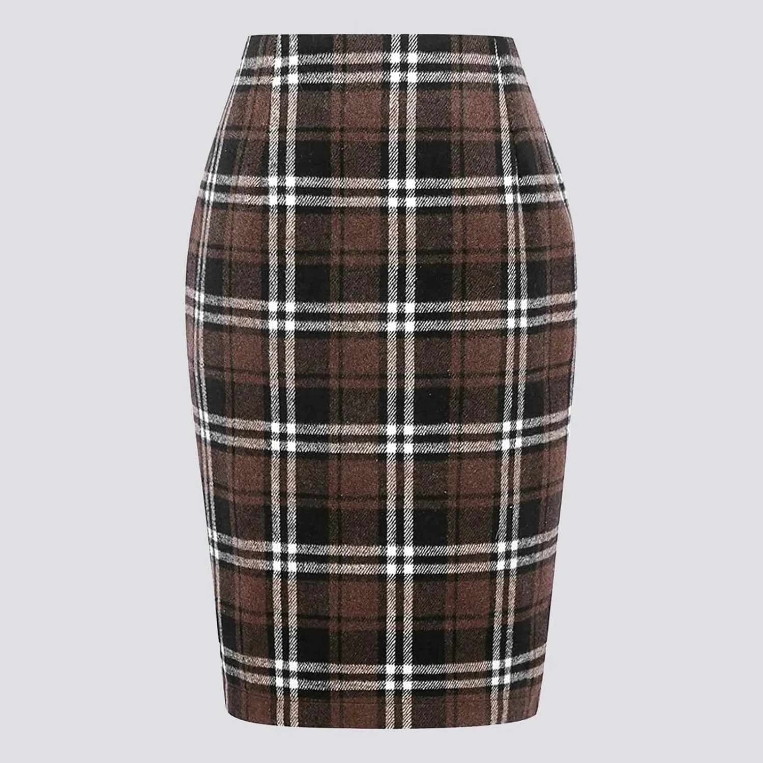Skirt for Women Pencil Plaid Skirts Fall Winter High Waisted Bodycon Knee Length Wool Midi Skirt
