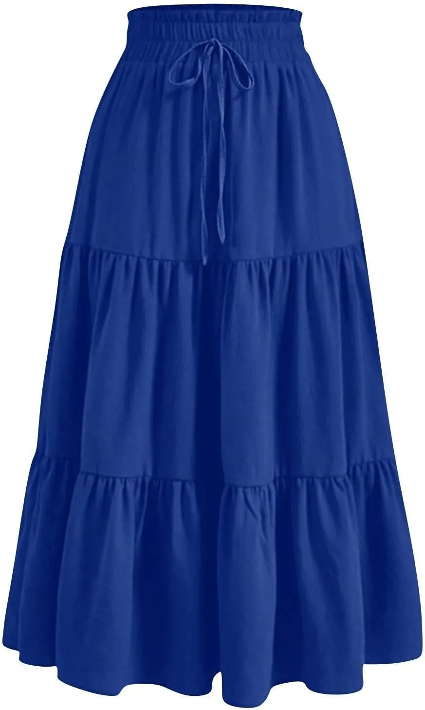 Skirts for Women Summer Boho Maxi Skirt Flowy Ruffle Tiered Elastic High Waist Smocked Dresses Beach Casual Dress