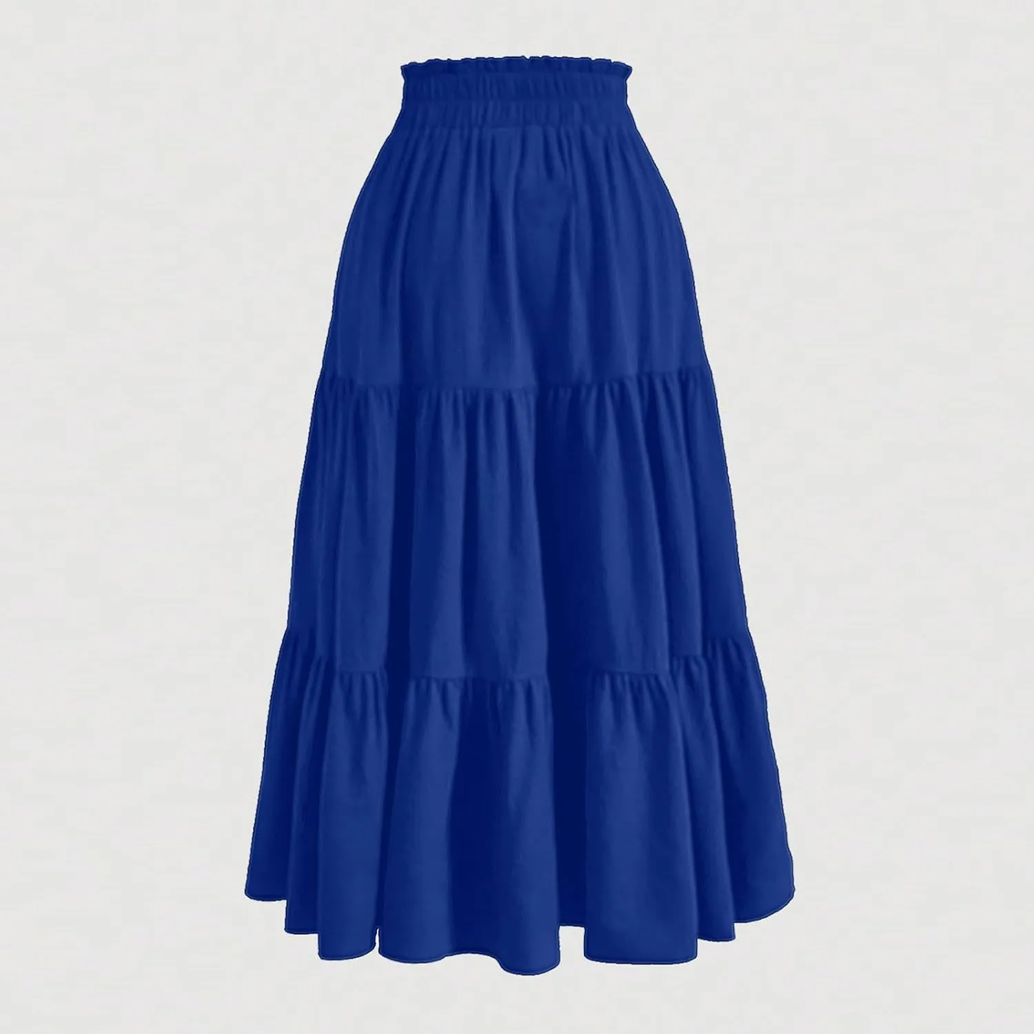 Skirts for Women Summer Boho Maxi Skirt Flowy Ruffle Tiered Elastic High Waist Smocked Dresses Beach Casual Dress