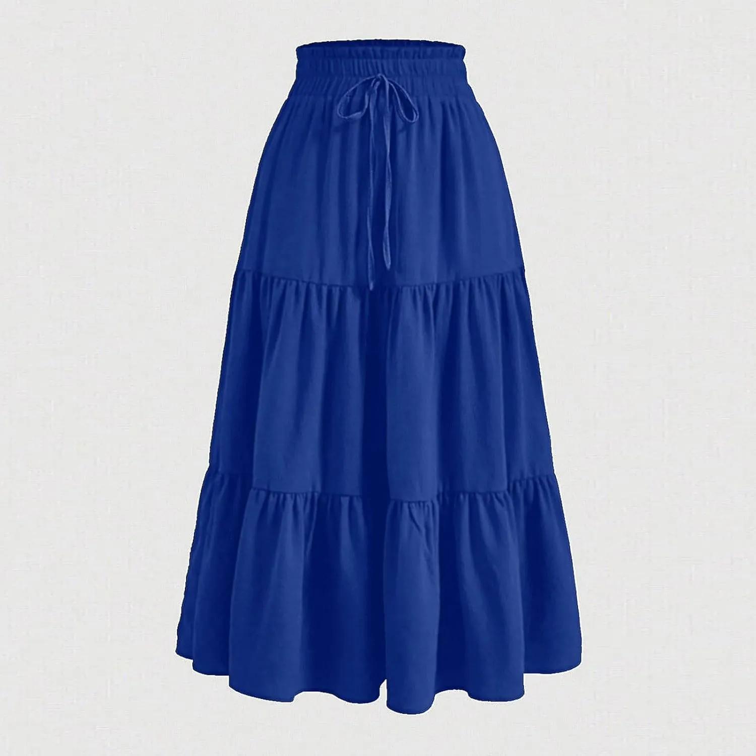 Skirts for Women Summer Boho Maxi Skirt Flowy Ruffle Tiered Elastic High Waist Smocked Dresses Beach Casual Dress