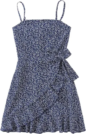 SOLY HUX Girl's Spaghetti Strap Dress Floral Print Sleeveless Summer Beach Casual Sundress A-line Mini Dresses