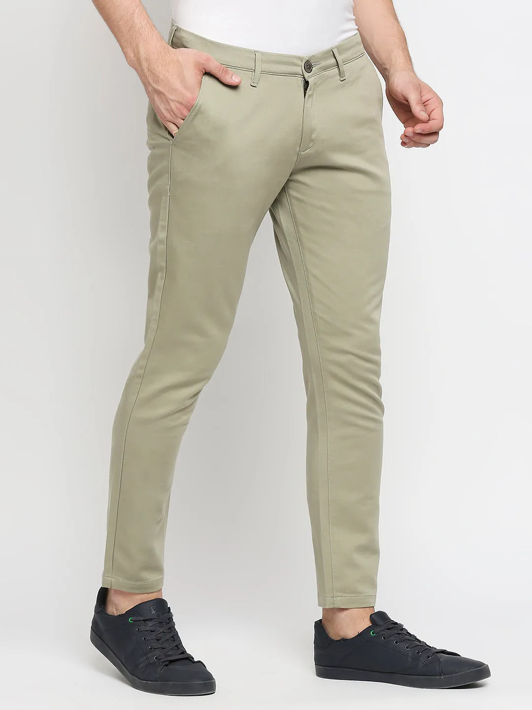 Spykar Men Green Cotton Slim Fit Casual Trouser