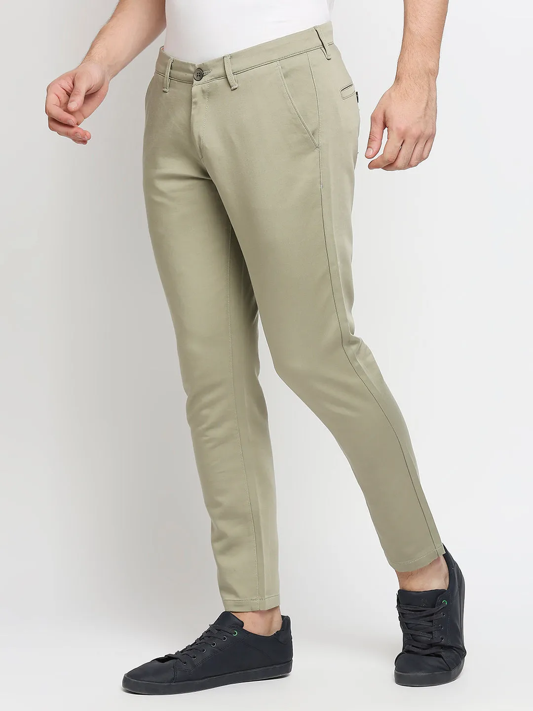 Spykar Men Green Cotton Slim Fit Casual Trouser