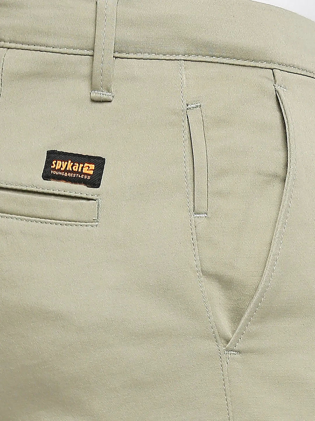 Spykar Men Green Cotton Slim Fit Casual Trouser