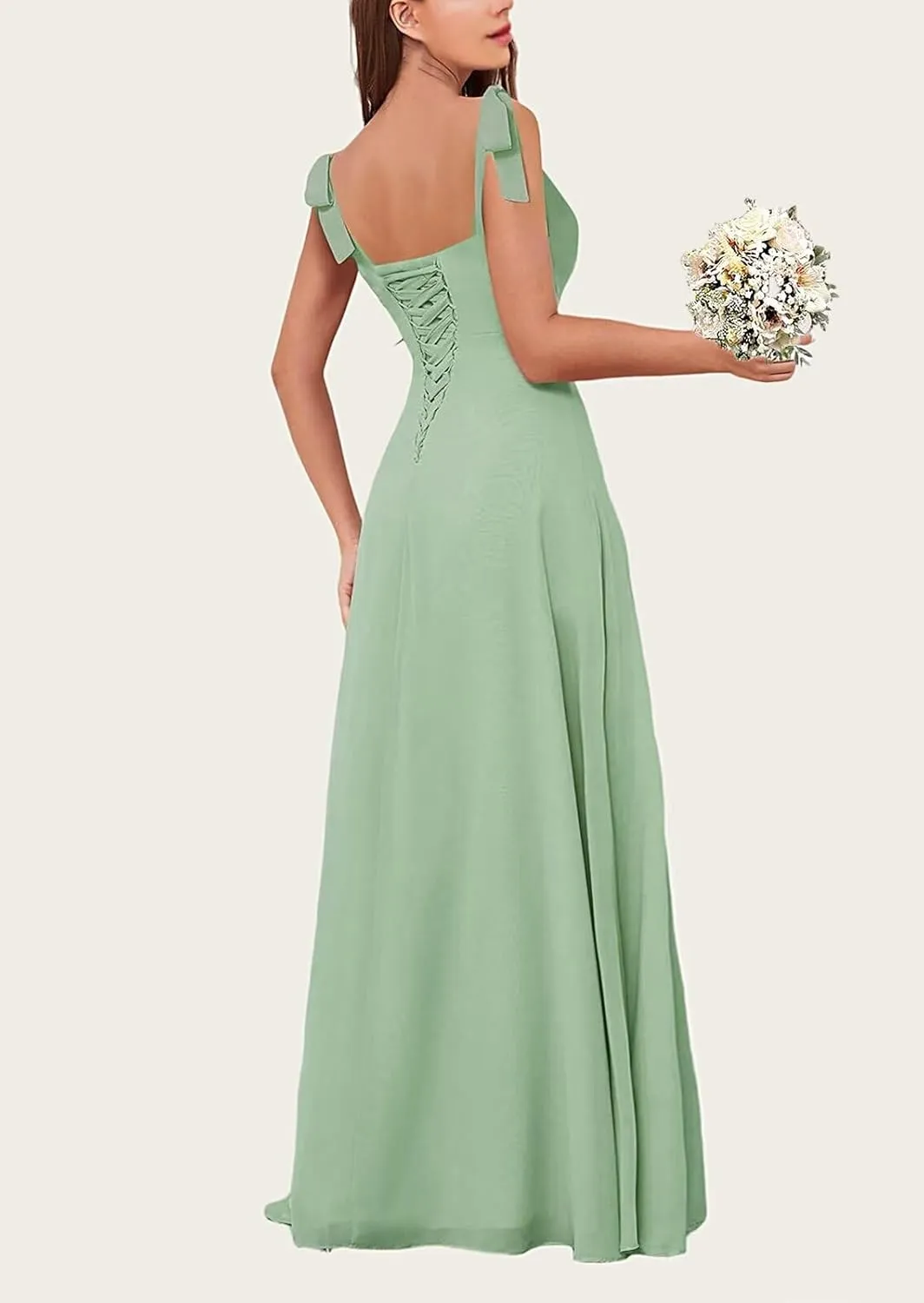 Square Neck Chiffon Bridesmaid Dresses with Slit Long Formal Party Gowns for Wedding Guest Gown