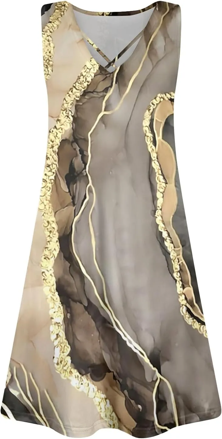 Summer Dresses for Women 2025 Floral Boho Beach Tank Dress V Neck Sleeveless T Shirt Dresses Loose Casual Sundresses