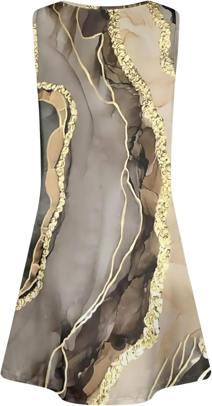 Summer Dresses for Women 2025 Floral Boho Beach Tank Dress V Neck Sleeveless T Shirt Dresses Loose Casual Sundresses
