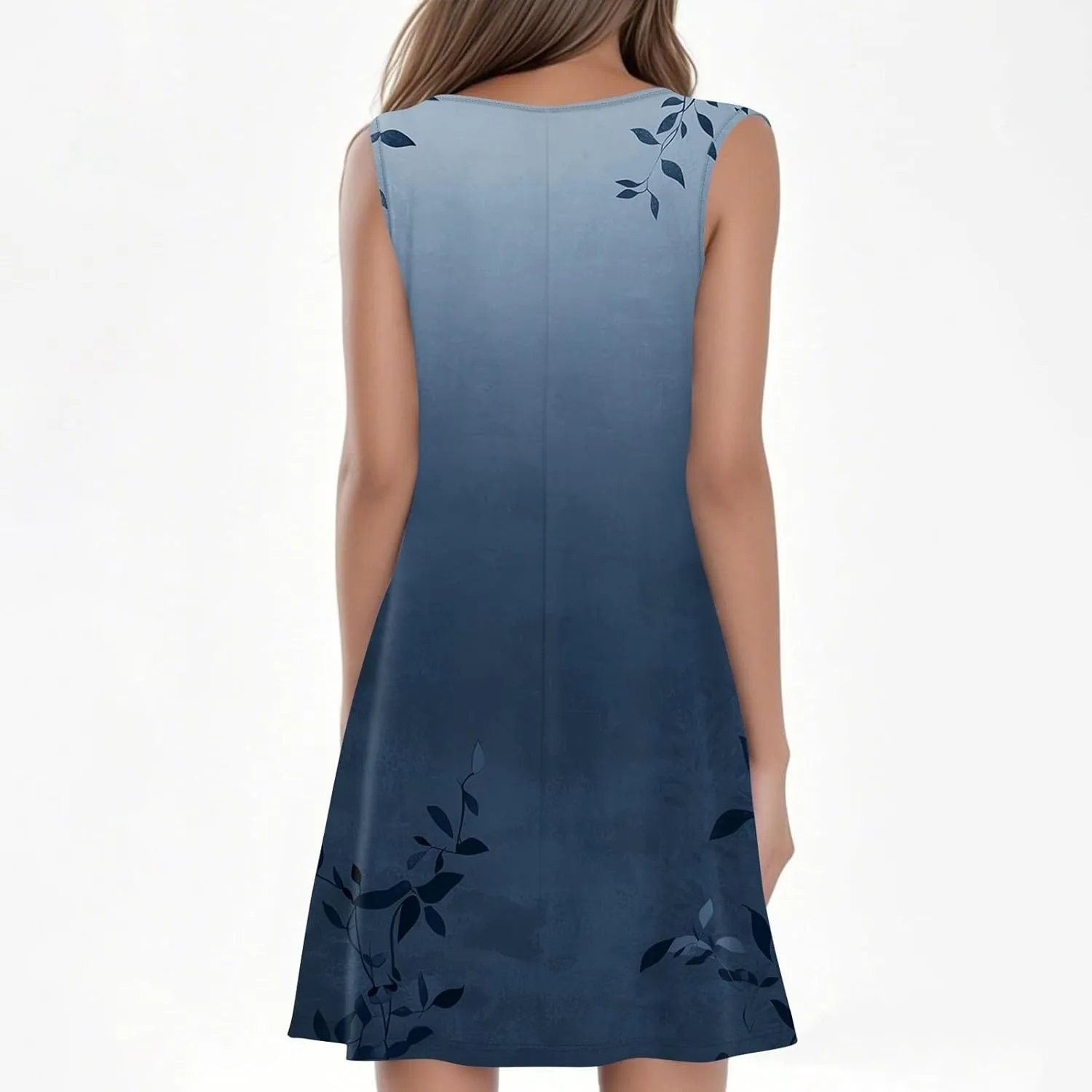 Summer Dresses for Women 2025 Floral Loose Pleated Front Tank Dress O Neck Casual T Shirt Dresses Sleeveless Sundresses