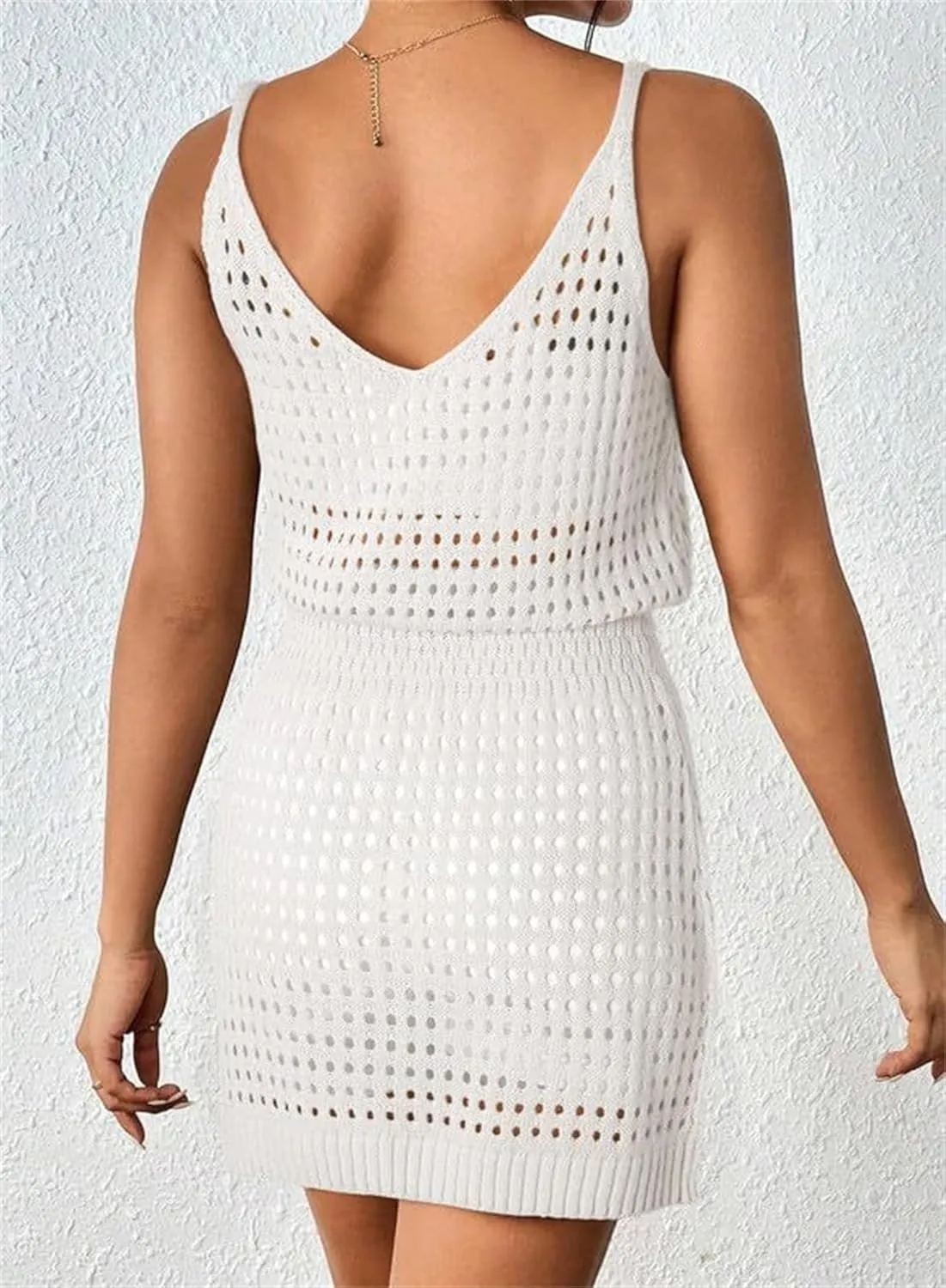 Summer Dresses for Women Crochet Hollow Out Knit Dress Cover Up Cruise Bathing Swimsuits Sleeveless Pullover Dress