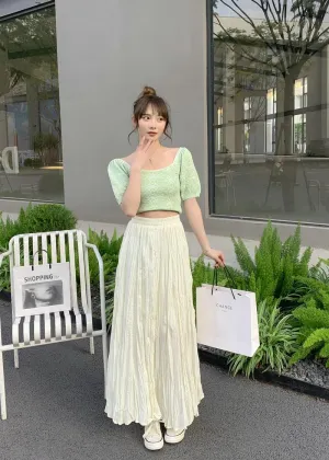 Summer Womens Casual Long Maxi Skirt,Women Dress A-line Skirt Style Beach Vacation Big Skirt Pleated Skirts
