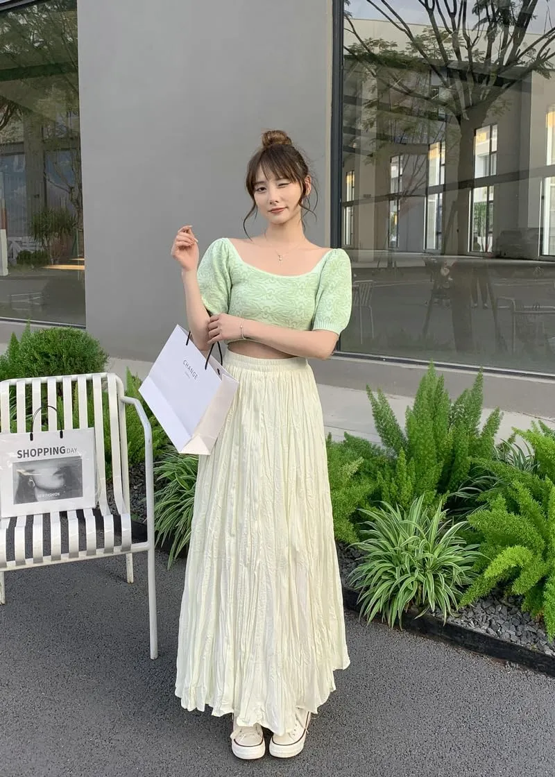 Summer Womens Casual Long Maxi Skirt,Women Dress A-line Skirt Style Beach Vacation Big Skirt Pleated Skirts