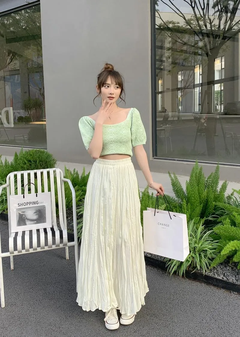 Summer Womens Casual Long Maxi Skirt,Women Dress A-line Skirt Style Beach Vacation Big Skirt Pleated Skirts