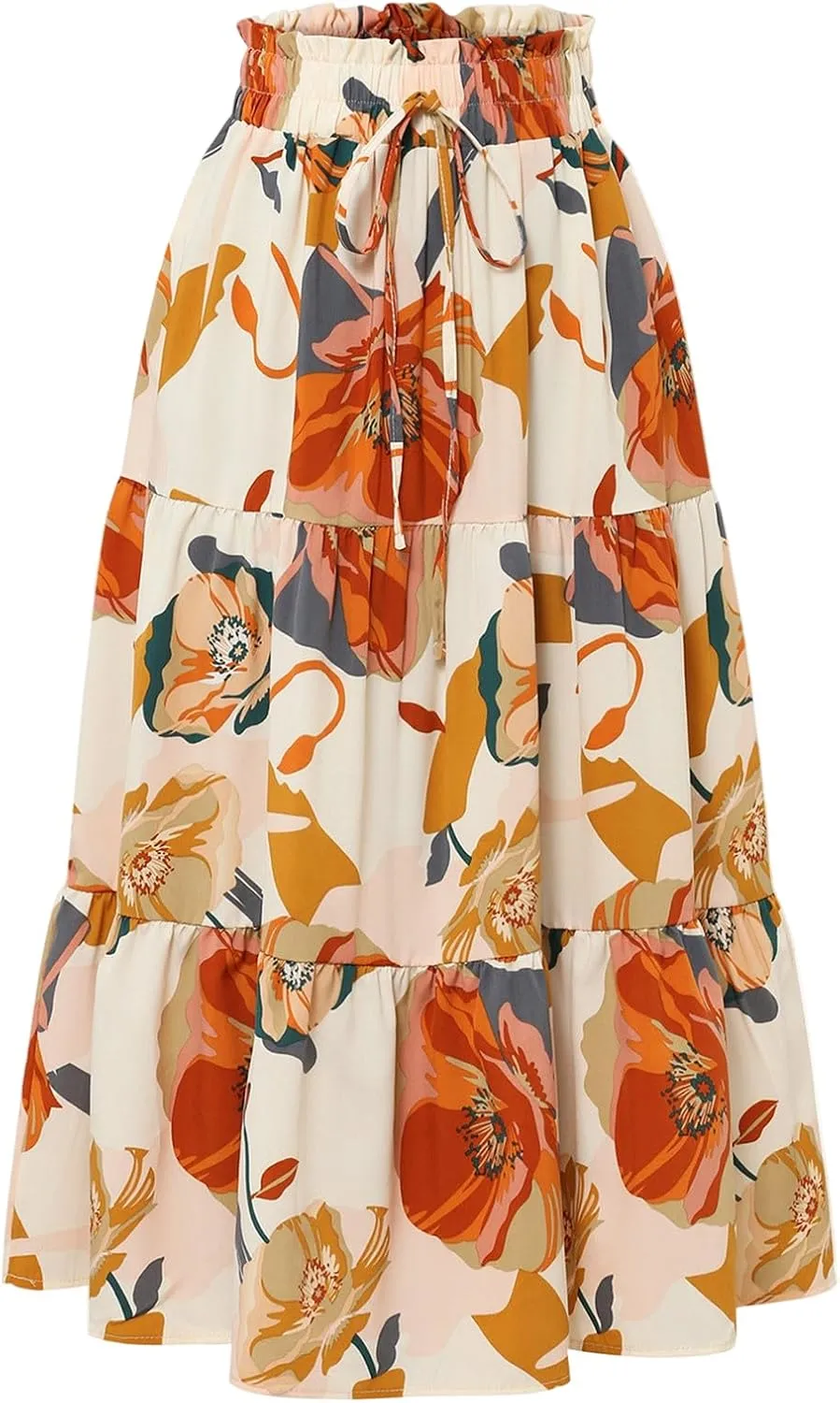 Tiered Maxi Skirts for Women Comfy Ruffle Hem Flowy Swing Elastic High Waisted Summer Cover Ups Long Skorts