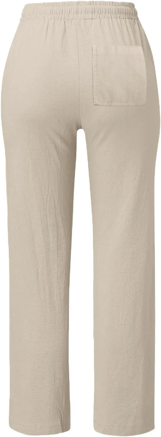 Trendy Pants For Women 2024 Work Trouser High Waist Vintage Dressy Wide Leg Pants Comfy Linen Summer Boho Sweatpant