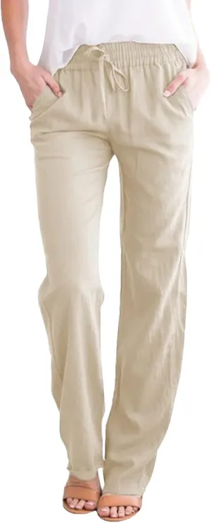 Trendy Pants For Women 2024 Work Trouser High Waist Vintage Dressy Wide Leg Pants Comfy Linen Summer Boho Sweatpant