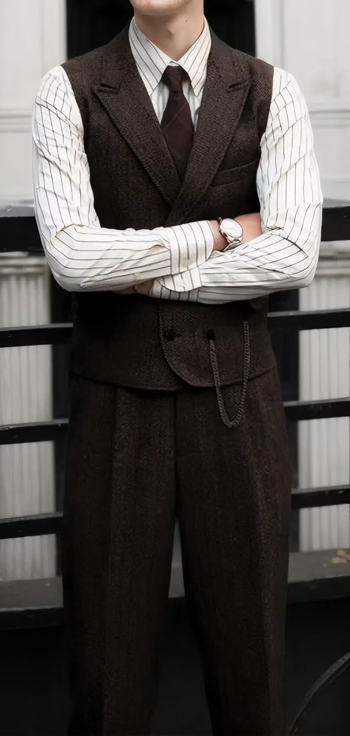 Tweed Herringbone Men Suit 3 Piece Suits for Men Formal 2 Button Wool Jacket Dress Suit Vest Pants Mens Wedding Prom Tuxedo