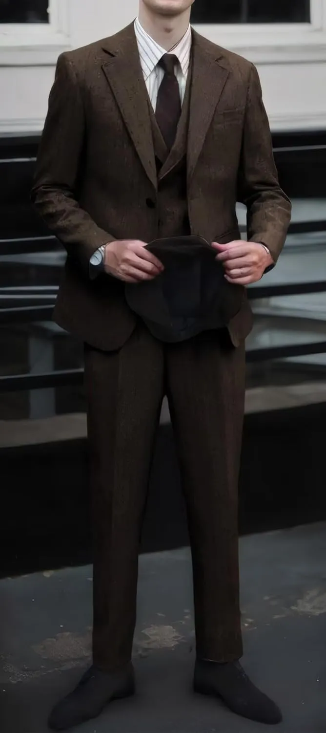 Tweed Herringbone Men Suit 3 Piece Suits for Men Formal 2 Button Wool Jacket Dress Suit Vest Pants Mens Wedding Prom Tuxedo