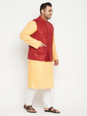 VASTRAMAY Men's Fawn Maroon Jacket Kurta