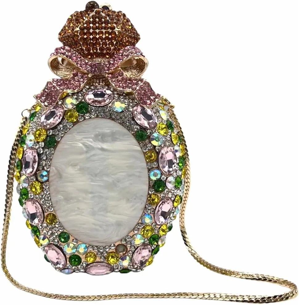 Vintage Women Perfume Bottle Rhinestone Bag Elegant Bow Crystal Clutch Diamond Evening Bag for Wedding Party Prom