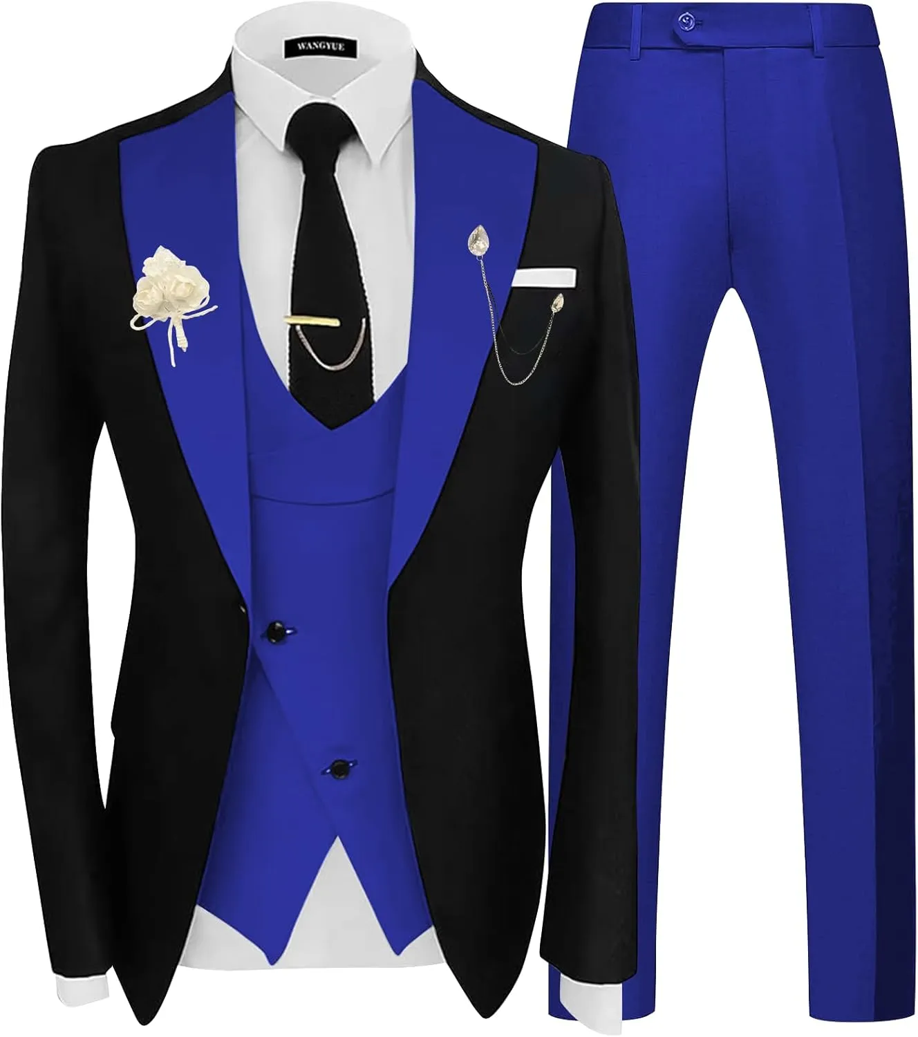 Wangyue 3 Piece Mens Tuxedo Suit Slim Fit Tuxedo for Men Double Breasted Wedding Prom Suits Blazer Vest Pants Sets 2025