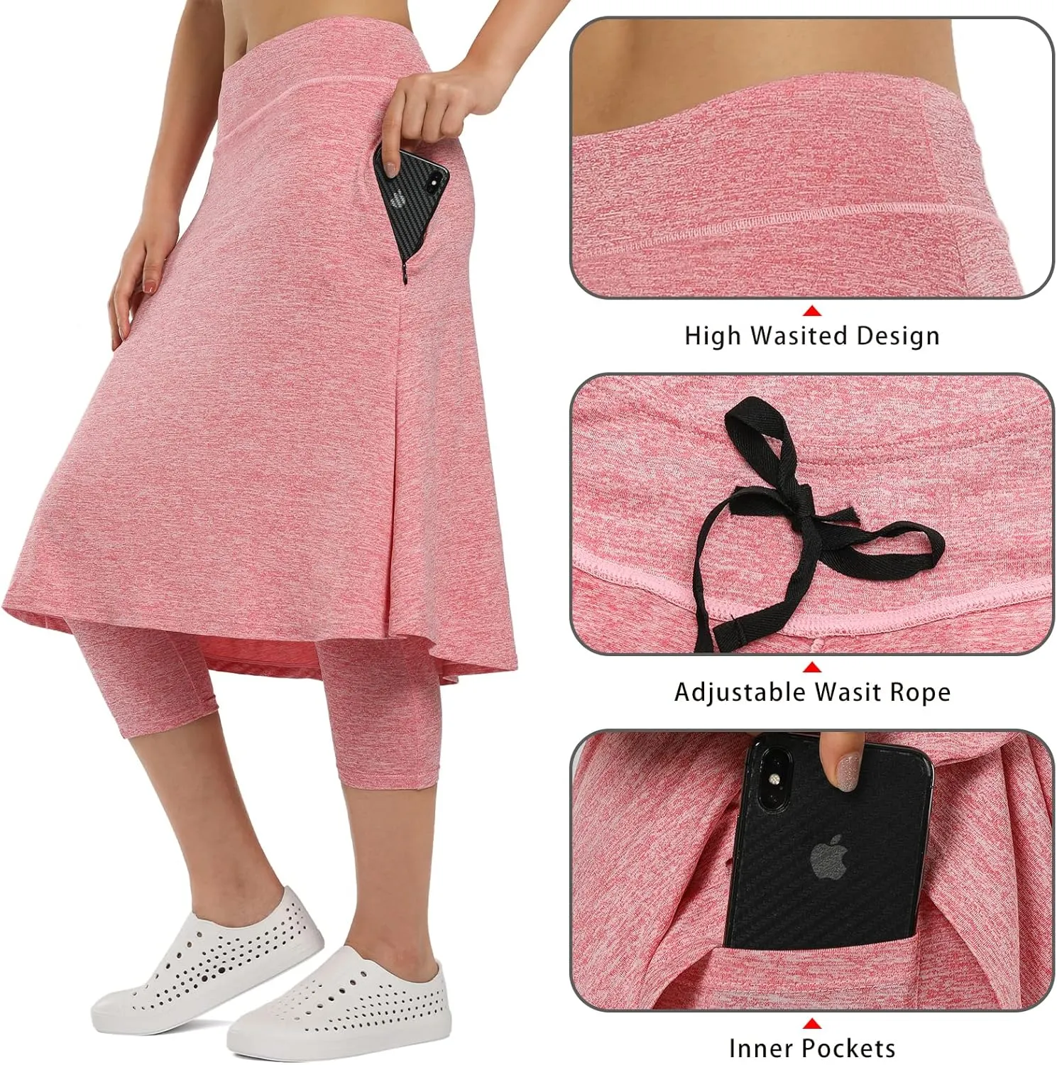 Women Athletic Knee Length Skirts with Leggings,Skorts Leggings&Skirted Capris Skorts for Women Yoga Pockets