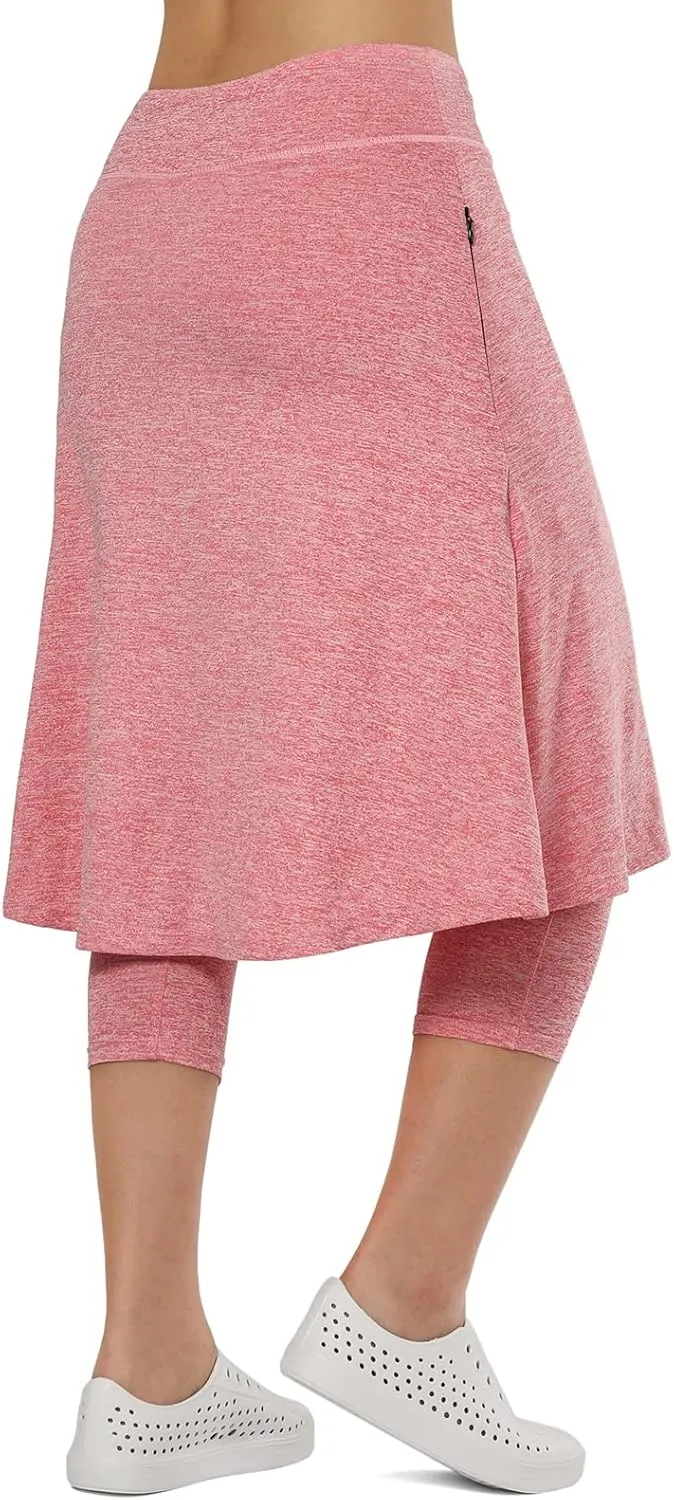 Women Athletic Knee Length Skirts with Leggings,Skorts Leggings&Skirted Capris Skorts for Women Yoga Pockets