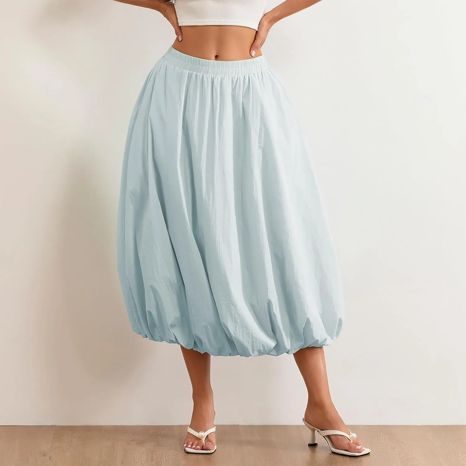 Women Boho Floral Long Maxi Skirt Vintage High Waist A-Line Midi Skirt Tiered Pleated Swing Skirt with Pockets