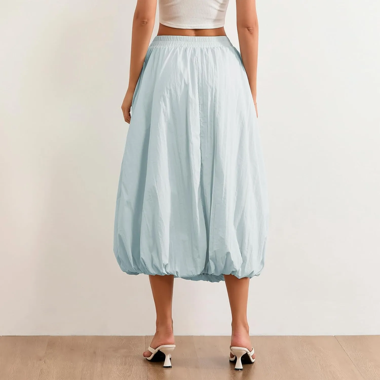 Women Boho Floral Long Maxi Skirt Vintage High Waist A-Line Midi Skirt Tiered Pleated Swing Skirt with Pockets