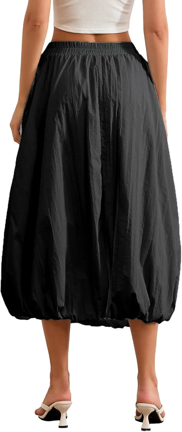 Women Boho Floral Long Maxi Skirt Vintage High Waist A-Line Midi Skirt Tiered Pleated Swing Skirt with Pockets