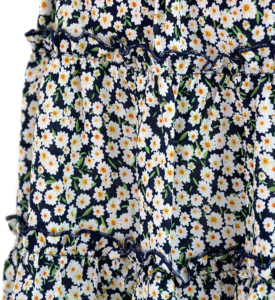Women Boho Print Mini Skirt Summer Layered Frill Flowy A-Line Skirts Drawstring High Waisted Casual Cute Beach Skirt
