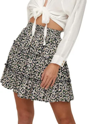 Women Boho Print Mini Skirt Summer Layered Frill Flowy A-Line Skirts Drawstring High Waisted Casual Cute Beach Skirt