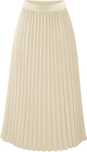 Women Pleated Chiffon Flare Skirt Trendy Midi Swing A-line Skirt Dressy Plain High Elastic Waist Elegant Long Skirts