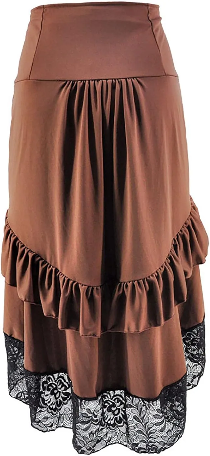 Women Skorts Lace Skirts for Women Maxi Long Midi Knee High Victorian Goth Ruched Peasant Steampunk Skorts 2025 Y2K