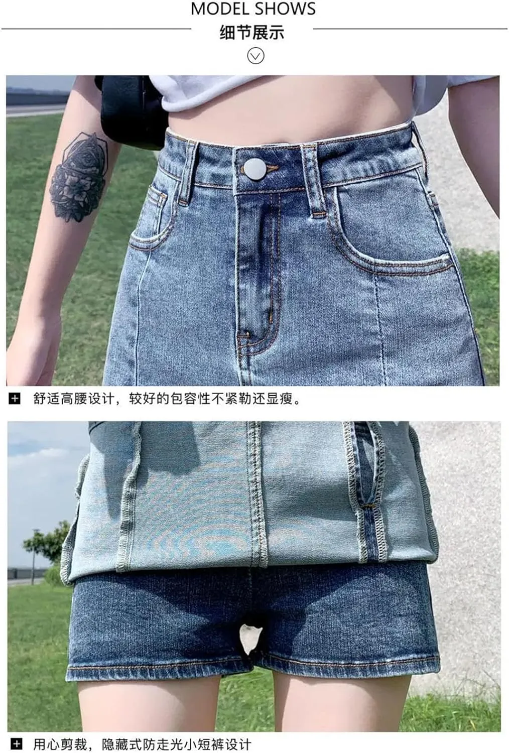 Women Tight-Fitting High-Waisted A-Line Thin Split Skirt Bag Hip Denim Short Skirt