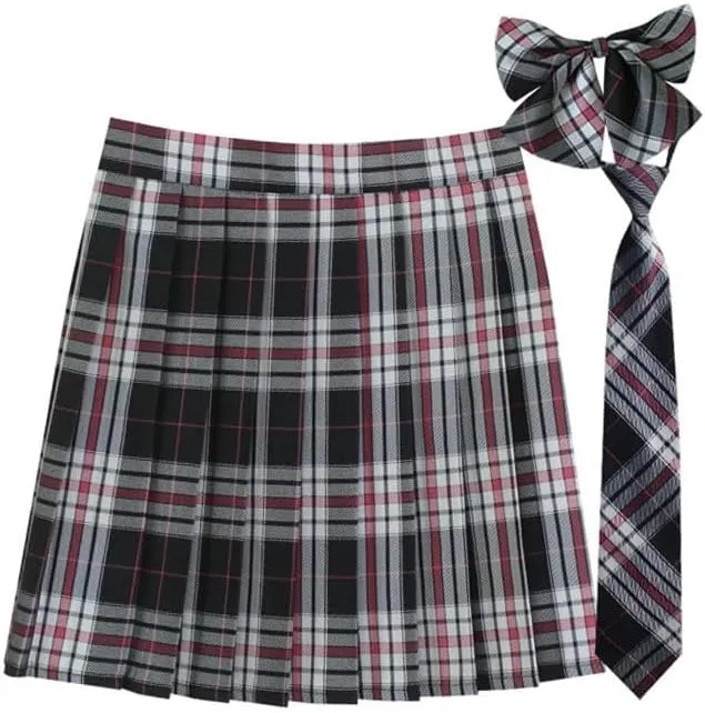 Women Vintage Plaid Print Pleated Skirt High Waisted Uniform Role Play Mini Skirts Casual Streetwear A-line Skirts
