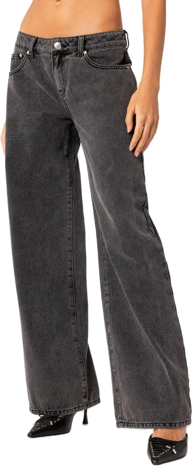 Women Y2k Straight Leg Jeans Pants High Waist Pockets Loose Fit Denim Trousers Streetwear