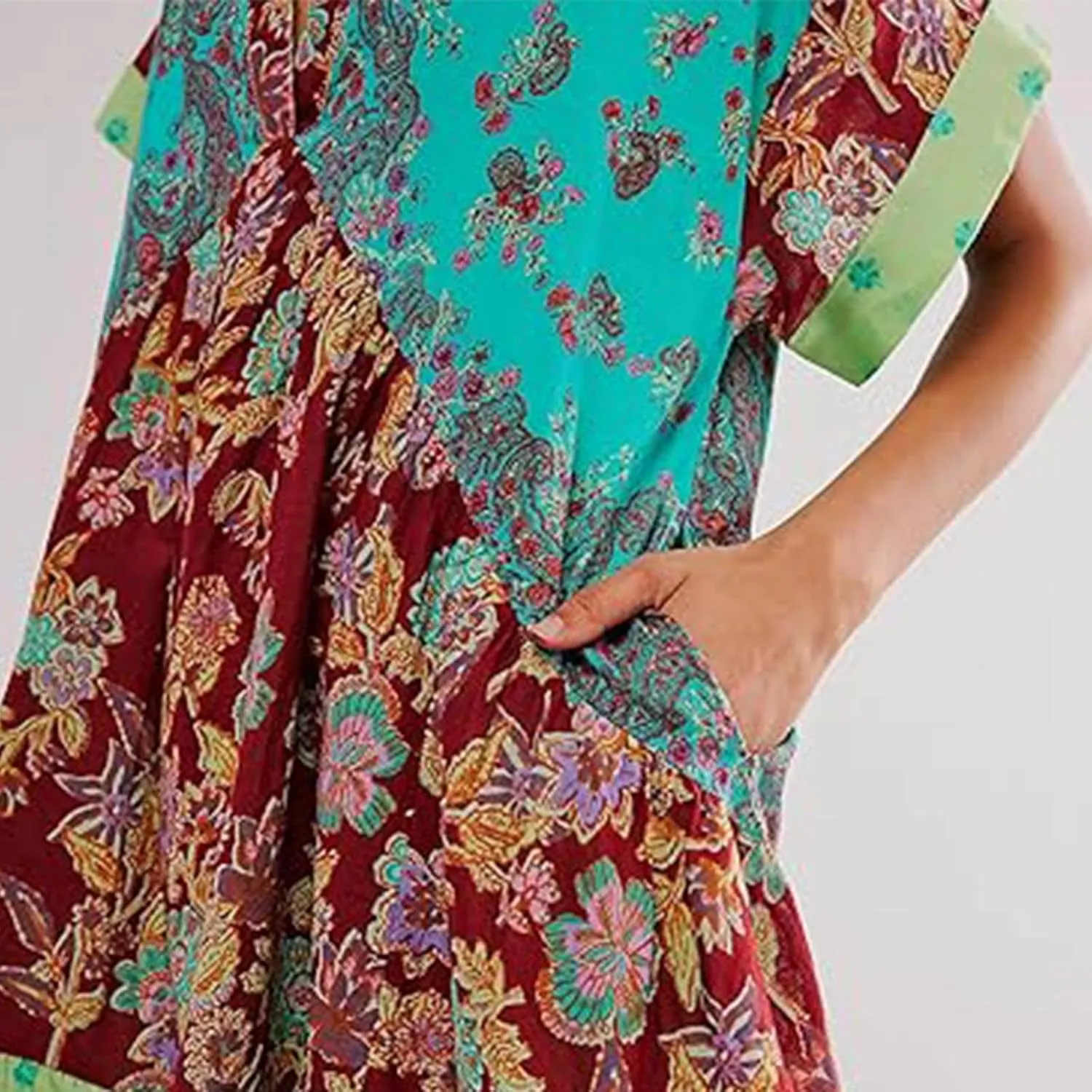 Womens Bohemian Babydoll Dress Casual Summer Floral Dresses Short Sleeve V Neck Sundress Flowy Ruffle Dress