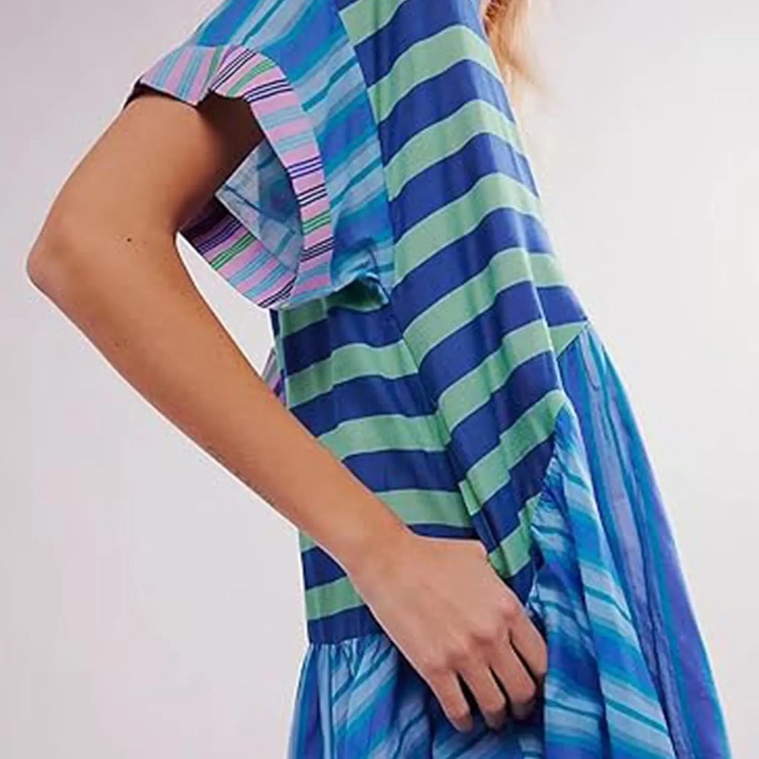 Womens Bohemian Babydoll Dress Casual Summer Floral Dresses Short Sleeve V Neck Sundress Flowy Ruffle Dress