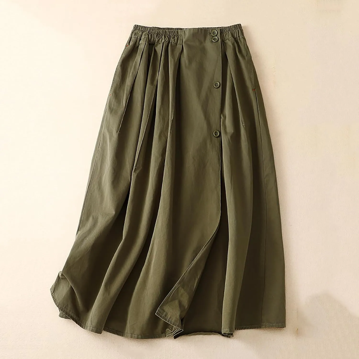 Women's Casual Midi Skirt, Fashion Side Split Button Down Clothes High Waist All Match A-Line Comfy Pleated Skirts