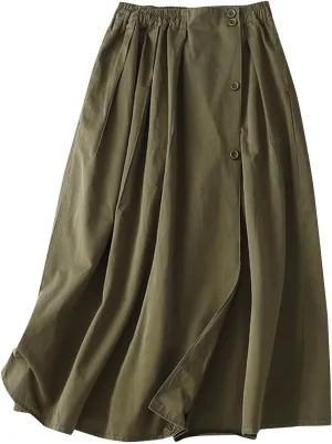 Women's Casual Midi Skirt, Fashion Side Split Button Down Clothes High Waist All Match A-Line Comfy Pleated Skirts