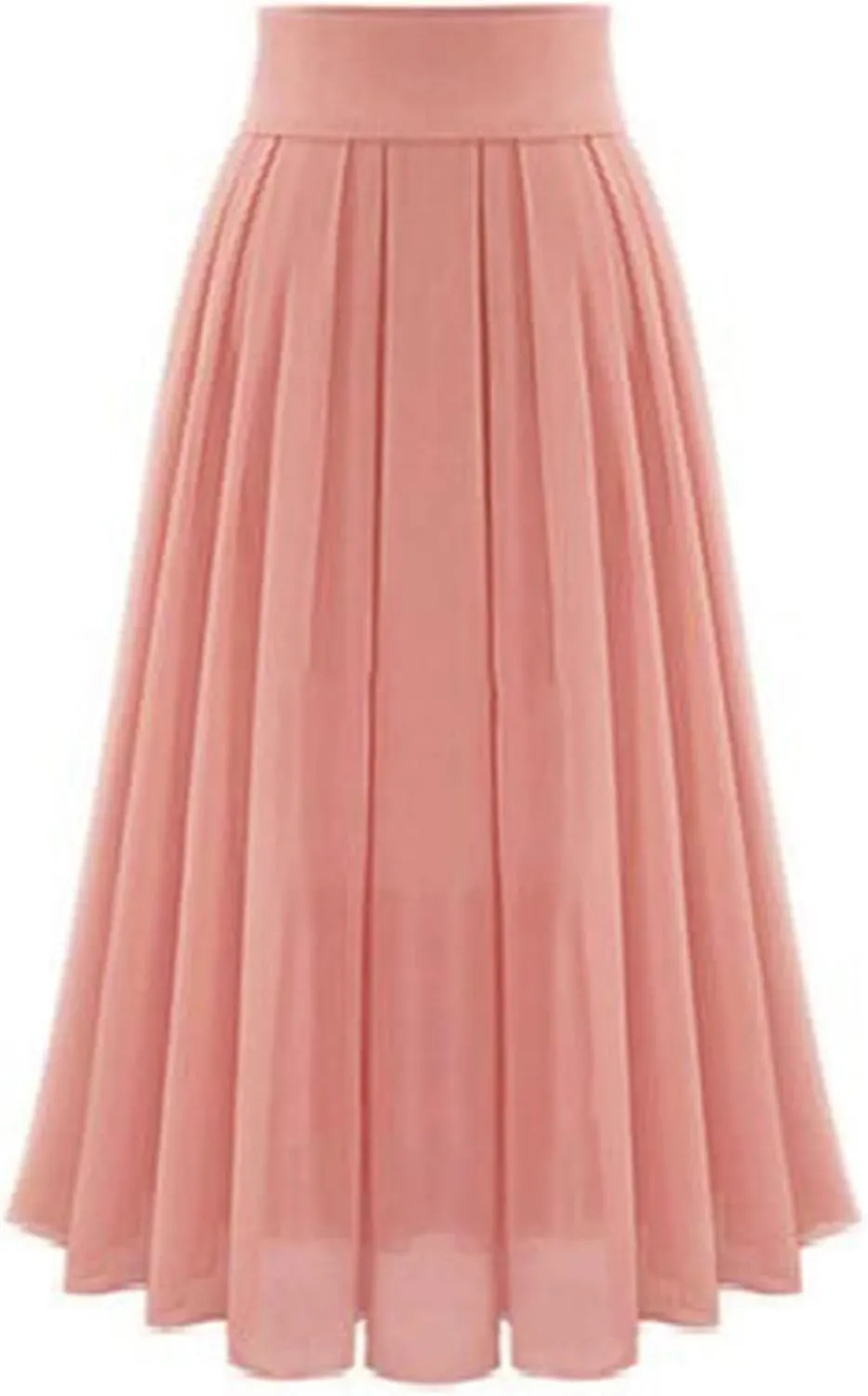 Womens Chiffion Pleated Skirt Comfy High Waist A-Line Maxi Skirt Double Layer Solid Color Ankle Length Skirt