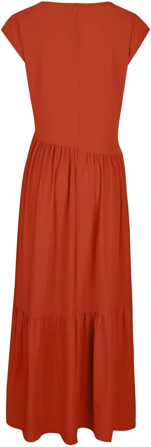 Women's Cocktail Dresses Dressy Casual Loose Sleeveless Ruffle Hem Pleated Flowy Long Maxi Dress Evening Party Dress